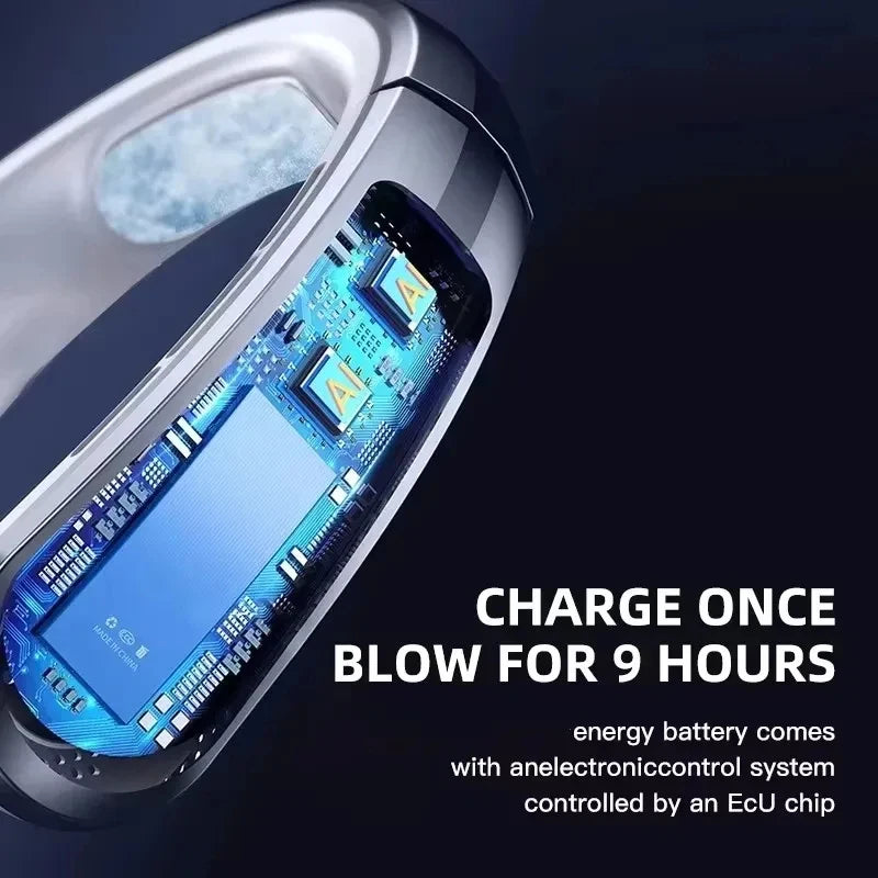 Cooling Fan 8000mAh USB Hanging Neck Fan Portable Leafless Mini Charging Mute LED Digital Display Electric Air Cooler, Cool.