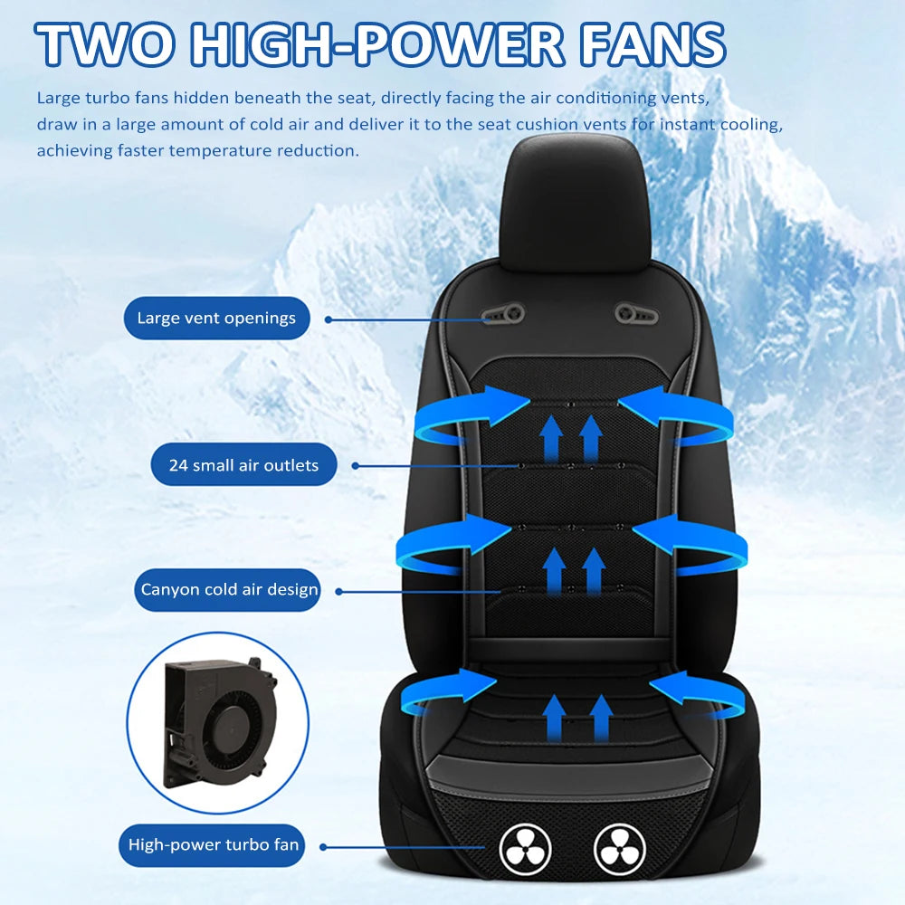 Cooling Car Seat Cushion, 12V/24V Front Seat Cooled Seat Cover with Intelligent Fans Summer Breathable Ventilated Seat Cushion
