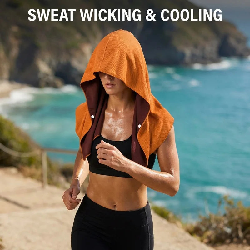 Cooling Hoodie Towel- Hood Towel, Evaporative Cool Technology, Cools Instantly When Wet, , Great for Sports, Fitness, Gym