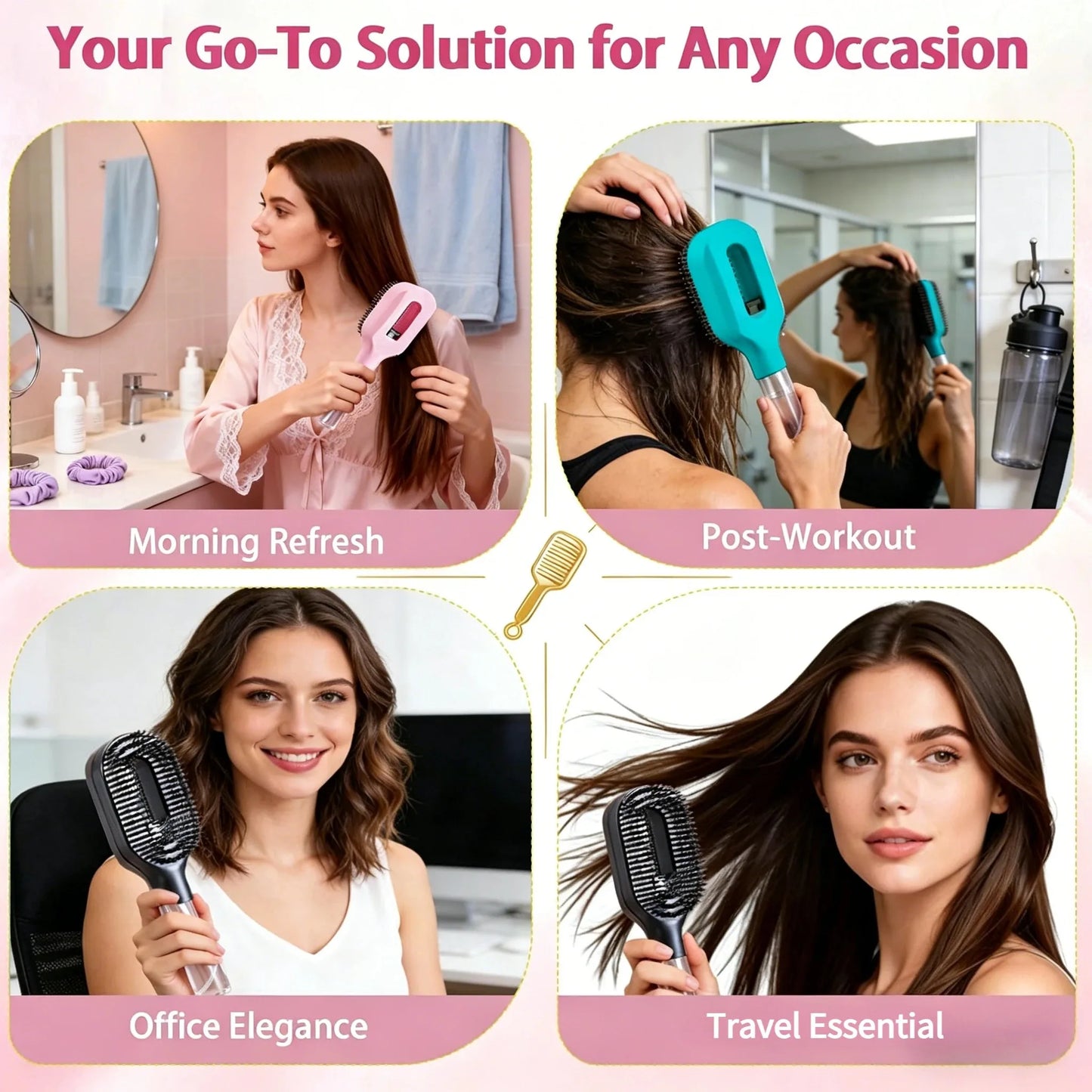 2 in 1 Spray Massage Comb Essential Oil Water Spray Bottle Anti Static Scalp Massager for Hair Detangling Daily Hair Care Salon