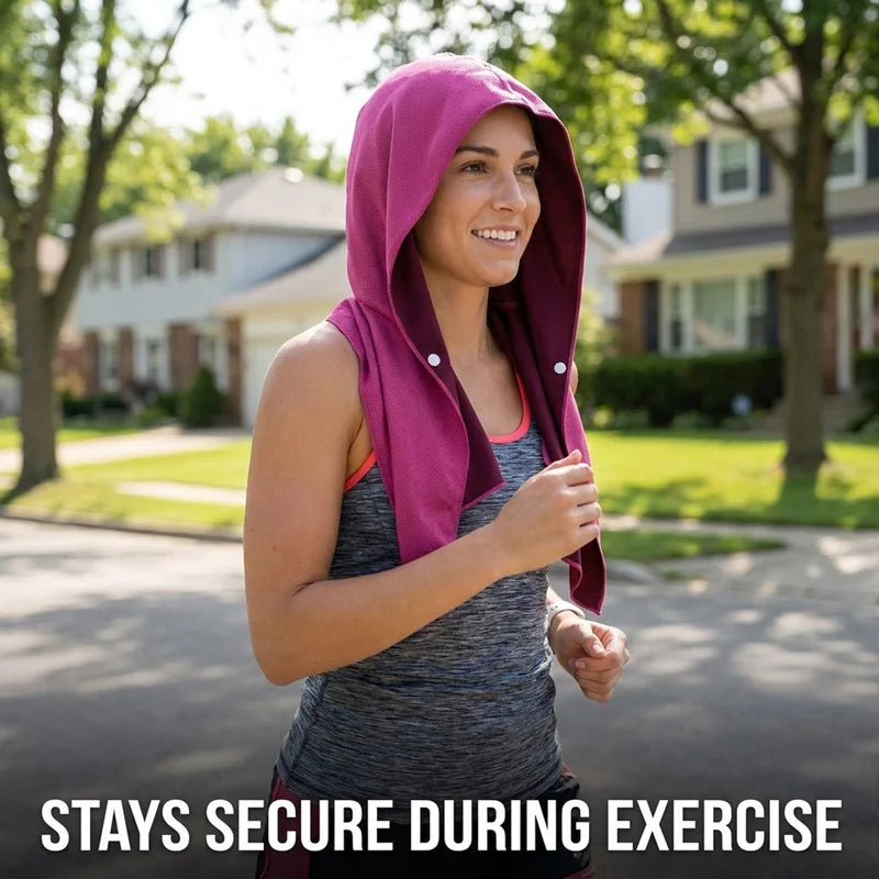 Cooling Hoodie Towel- Hood Towel, Evaporative Cool Technology, Cools Instantly When Wet, , Great for Sports, Fitness, Gym