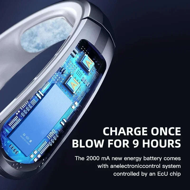 Cooling Fan 8000mAh USB Hanging Neck Fan Portable Leafless Mini Charging Mute LED Digital Display Electric Air Cooler, Cool.