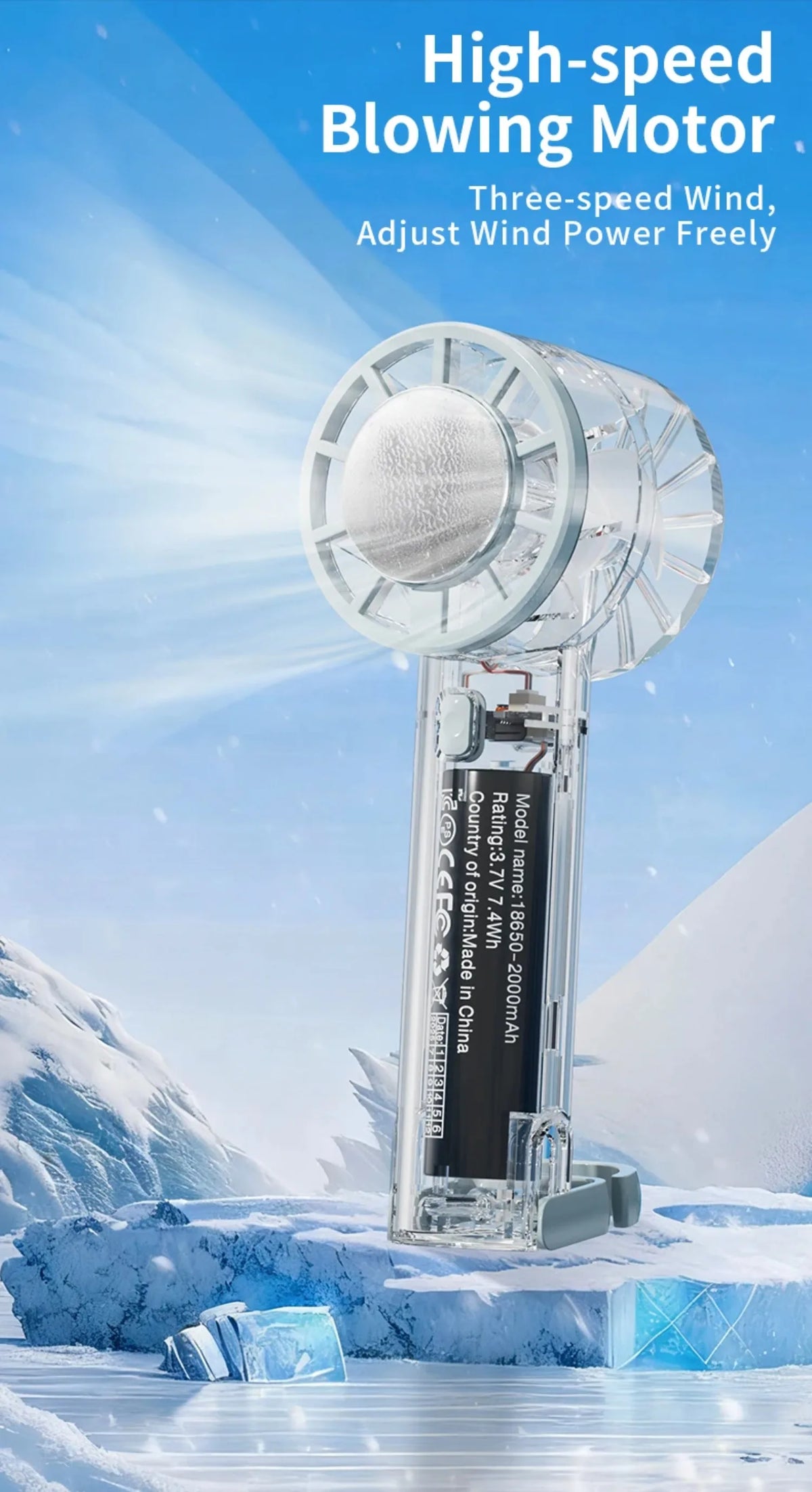 18°C Ice Cool Technology Handheld Fan Instant Cooling 2000mAh Portable Mini Fan For Outdoor Sports Work Study