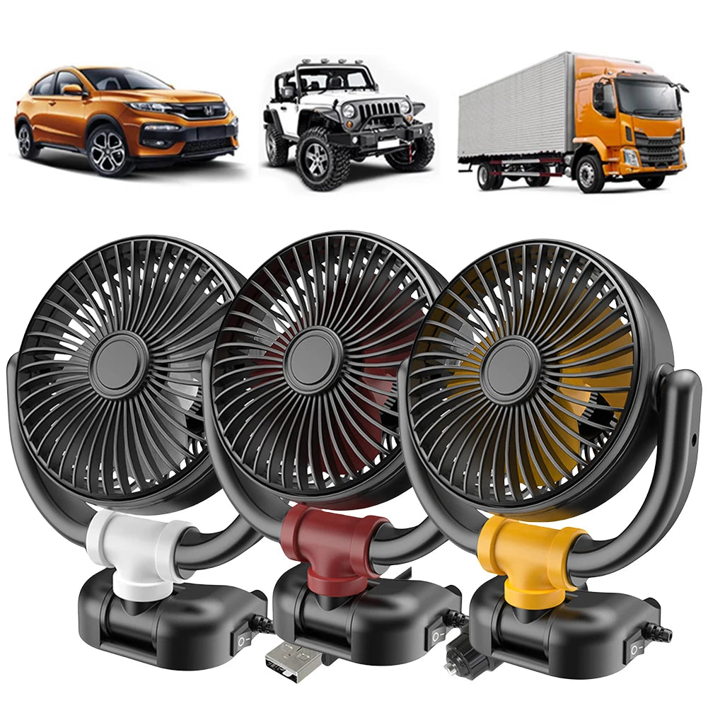 5V/12V/24V Electric Car Cooler Low Noise Auto Ventilation Fan 360 Rotation Dashboard Air Vent Cooling Fan Summer Car Accessories