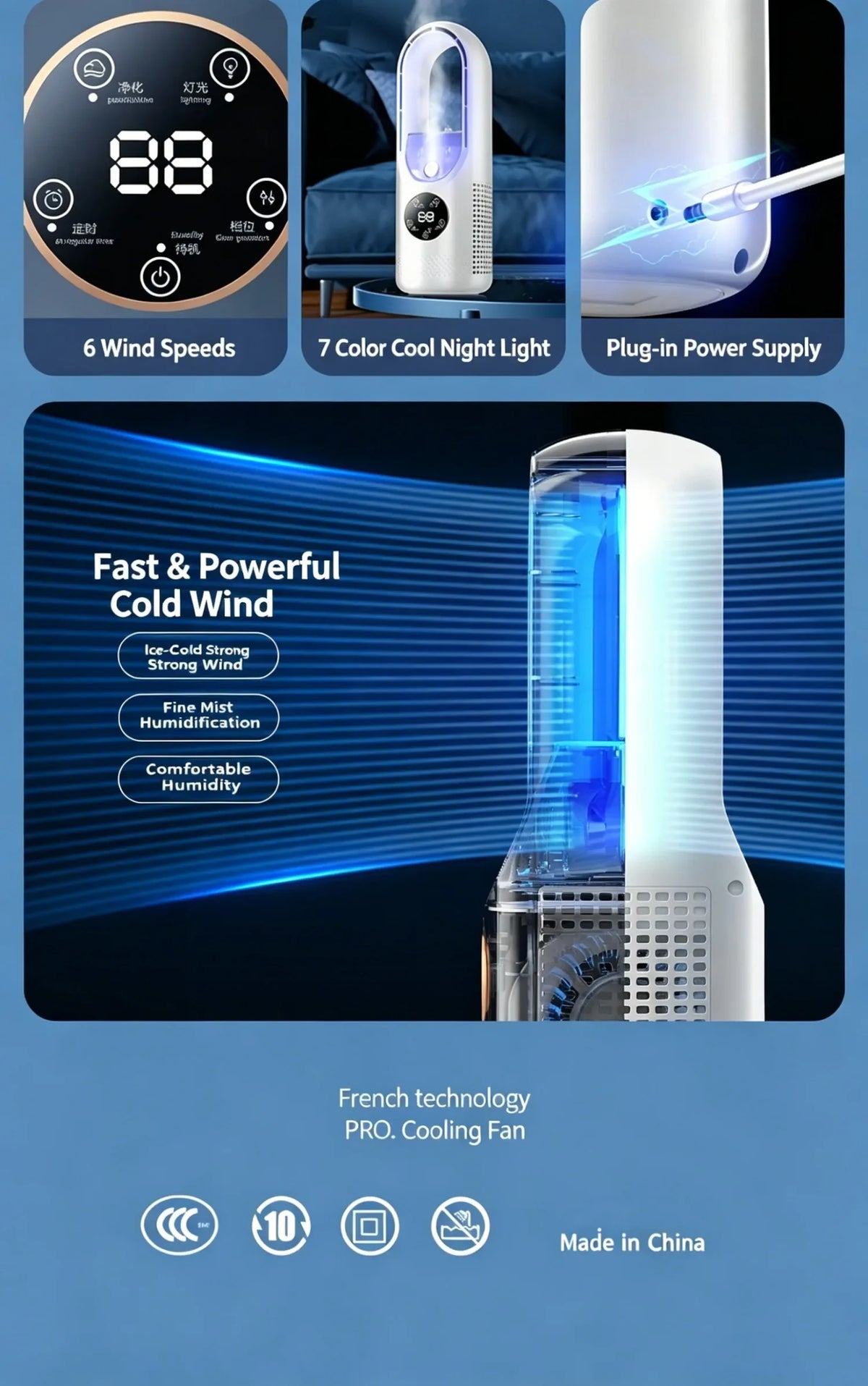 Hot Sale Portable Air Cooler Fan 3-in-1 Cooling Humidifier with RGB Night Light 100ml Water Tank Quiet Desktop Cooling Fan