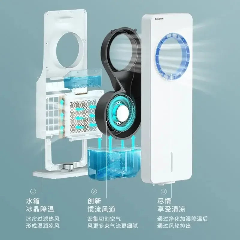 cooling fan, leafless air conditioning fan, refrigeration, ice and water, household dormitory air conditioning, fan, small air