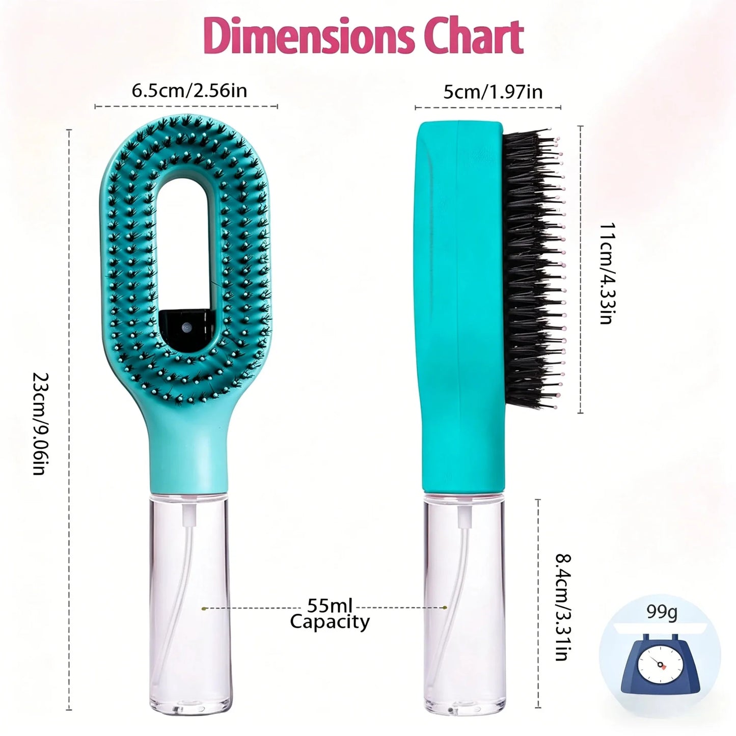 2 in 1 Spray Massage Comb Essential Oil Water Spray Bottle Anti Static Scalp Massager for Hair Detangling Daily Hair Care Salon