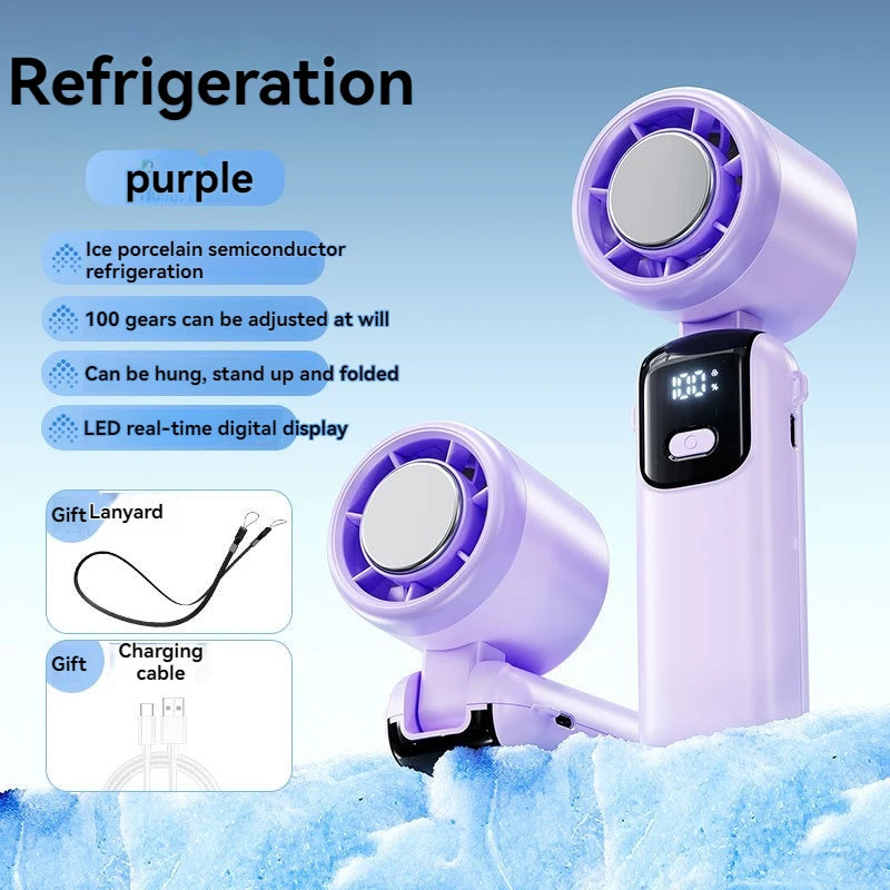 JPNPL Hanging Ice Pack Handheld High-speed Fan Folding 100 Speed Infinitely Adjustable Fan Portable For Outdoor Neck