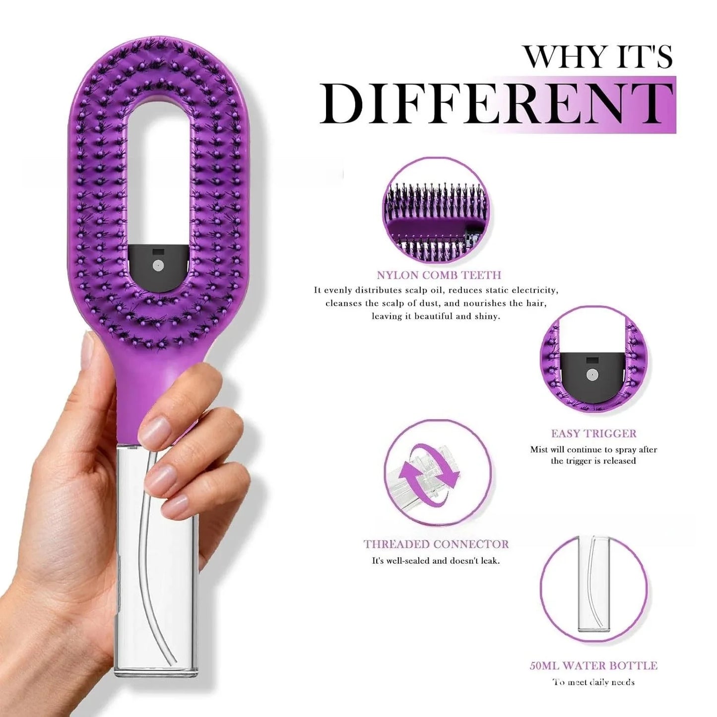 2 in 1 Spray Massage Comb Essential Oil Water Spray Bottle Anti Static Scalp Massager for Hair Detangling Daily Hair Care Salon